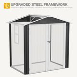 DWVO 6x4ft Outdoor Storage Shed with Window, Metal Lockable Metal Garden Shed with Sloped Roof for Tools, Bikes, Ideal for Backyard, Patio, Garage, Lawn (Gray + White) DWVO