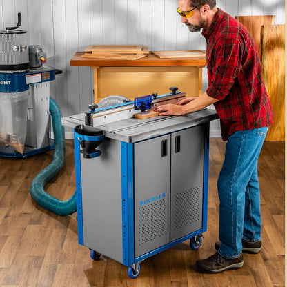 ROCKLER Steel Router Table Cabinet w/Router Dust Collection Box, Swivel Casters, Dual Dust Port & More - Steel Cabinet Holds Router Accessories, - WoodArtSupply