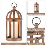 Staymoment Farmhouse Lantern Decor Set of 2 - Indoor Rustic Wooden Lanterns Decorative Candle Holder for Table Centerpiece Fireplace Mantle, 13" & 10" Hanging Home Decor, Brown Staymoment
