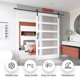 EaseLife 48in x 84in Glass Barn Door with 8FT Sliding Door Hardware Kit Included & Handle,Solid LVL Wood Covered with Water-Proof & Scratch-Resistant PVC Surface,DIY Assembly,5-Panel Glass,White EaseLife