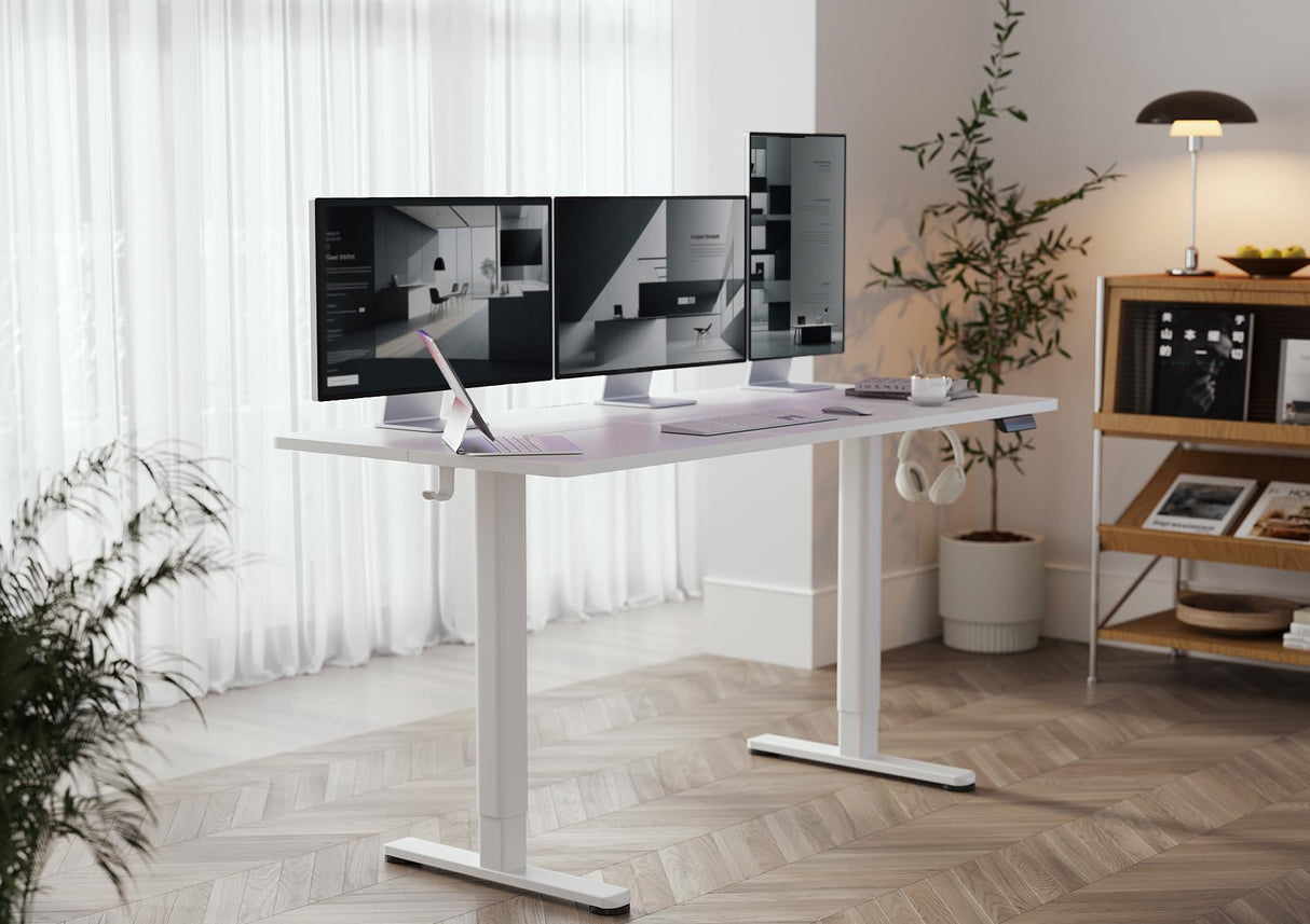 YDN Electric Standing Desk, Adjustable Height Stand up Desk, 63x24 Inches Sit Stand Home Office Desk with Splice Board,White Top YDN