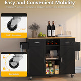knoworld 51.5'' Rolling Kitchen Island with Storage Cabinet & Drawers, Drop Leaf Kitchen Cart on Wheels, Farmhouse Portable Mobile Islands, Large Butcher Block Table with Tower/Spice Rack, Black knoworld