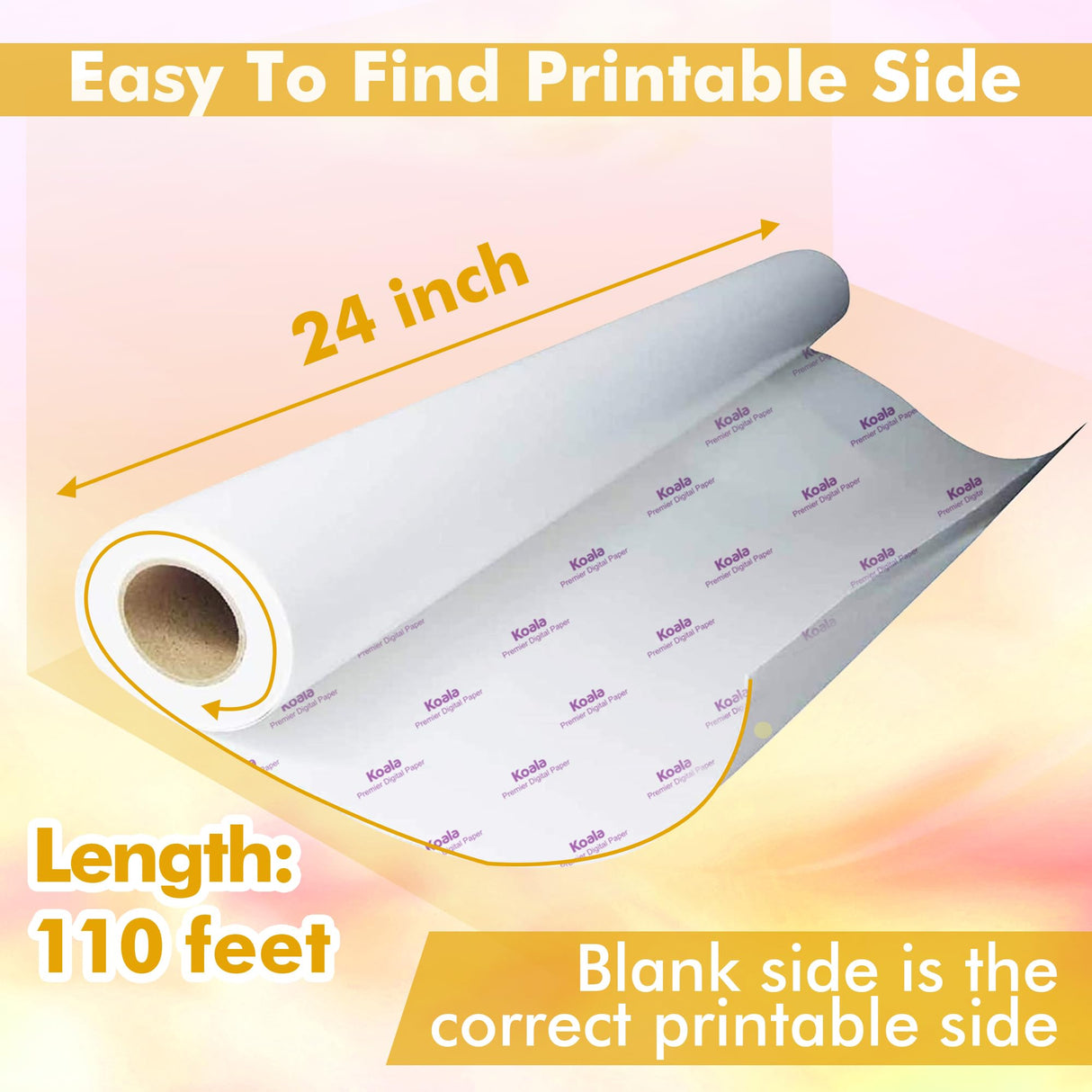 Koala Roll Sublimation Paper 24 inch Width and 110 Feet Length, 1 Roll 3'' Core 105gsm Wide Format Sublimation Heat Transfer Paper for Customize Any Present with Sublimation Blanks and Sublimation ink KOALA PAPER