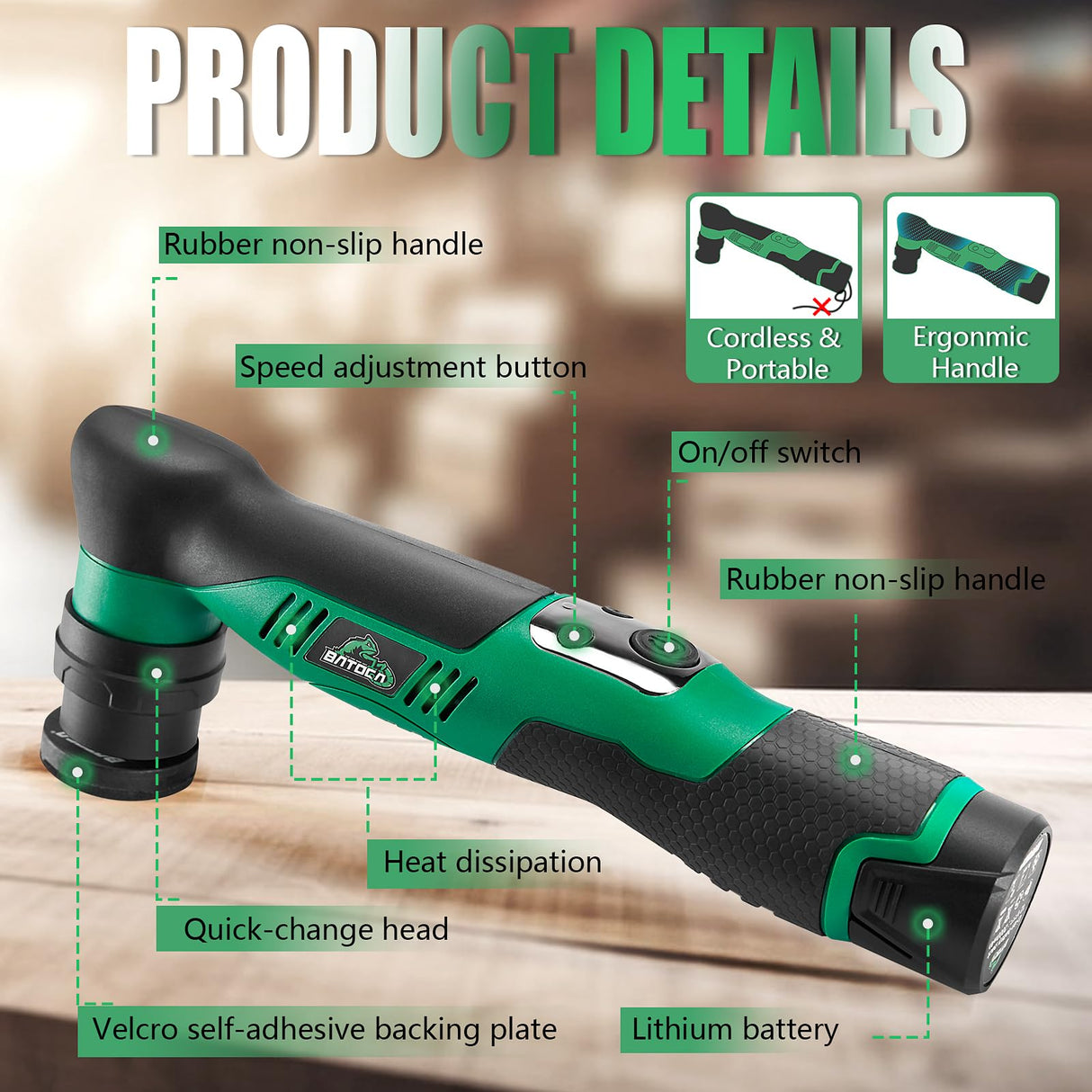 BATOCA S5 Cordless Car Buffer Polisher Kit 1 Inch 3 Inch Dual Action & Rotary Polishing Machine for Car Detailing,2x 2.0Ah Batteries,6 Variable Speeds 2000-5500RPM,Orbital Polisher for Car Boat Polish BATOCA