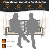 RELAX4LIFE 2-Seater Outdoor Porch Swing - Patio PE Rattan Hanging Swing Bench with Seat Cushion and Strong Hanging Ropes, Wicker Swing Loveseat Bench for Porch, Backyard, Garden, 800 lbs (Off White) RELAX4LIFE