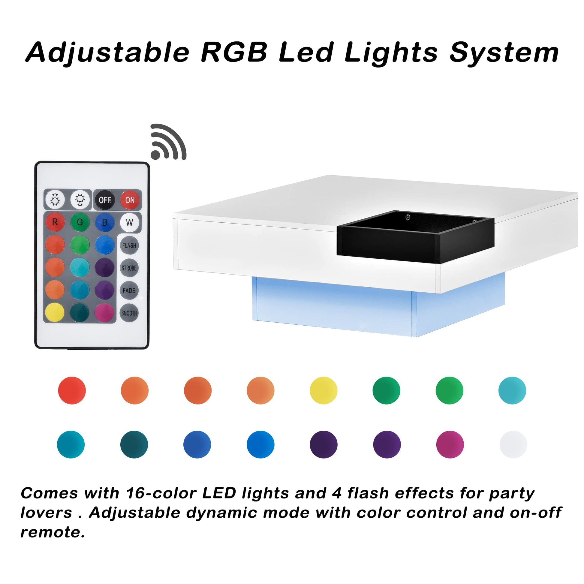 LUMISOL White Coffee Table with LED Lighting, 31.5 in Modern Square Storage Table with Detachable Tray and Plug-in 16-color LED Strip Lights Remote Control, for Living Room - WoodArtSupply