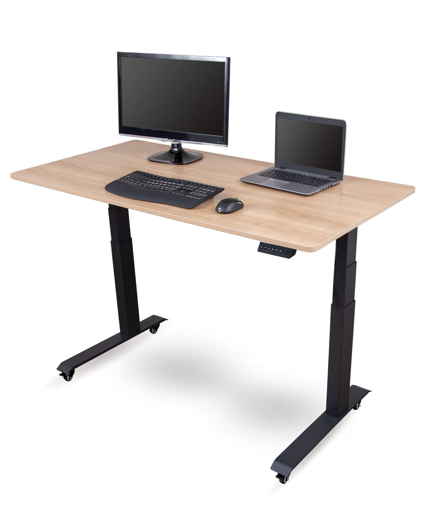 Stand Up Desk Store Electric Adjustable Height Standing Desk with Programmable Memory (Charcoal Frame/Natural Walnut Top, 60" Wide) - WoodArtSupply