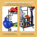 Snail 4-Tier Garage Sports Equipment Storage Organizer Sports Ball Storage Rolling Cart with Basket and Hooks Lockable Sports Ball Cage Storage Rack for Garages, Playgroup, Gym and Schools, Black Snail