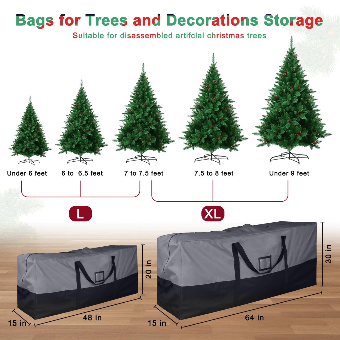 BSTGE Christmas Tree Storage Bag, Fits Up to 9 Ft Artificial Trees, Large Heavy-Duty Waterproof Storage Bags with Reinforced Handles, Dual Zippers & Card Slot, 600D Oxford Extra Large Moving Bags