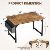 Furmax Computer Desk 40 Inch Small Office Desk with Storage Bag & Headphone Hook, Workstation for Home Office, Modern Writing Study Table (Rustic Brown) Furmax