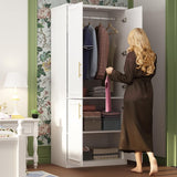 Hitow 6 Door Wardrobe Armoire Closet, 47.4" W Wardrobe Storage Cabinet with 3 Tiers Shelf & Hanging Rod, Wardrobe Armoire Dresser for Bedroom Clothes Storage Organizer, White Hitow