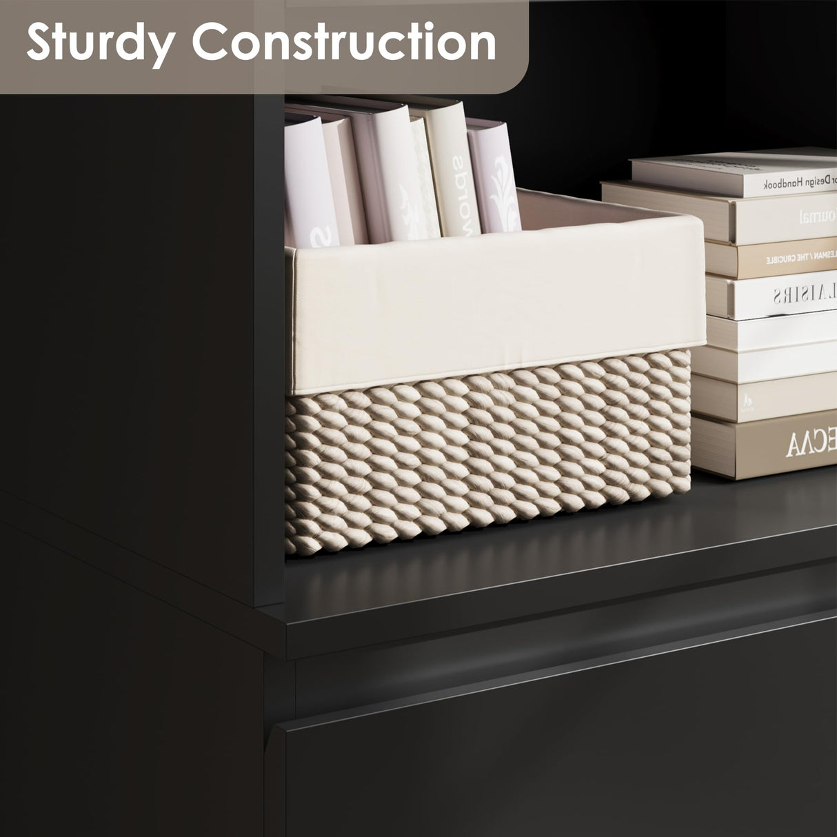 GarveeHome 70 in Bookcase with Drawers, Tall Bookshelf Farmhouse Bookcases Wooden Deep Bookshelves Storage Cabinet Organizer for Living Room, Study, Kitchen, Home Office GarveeHome