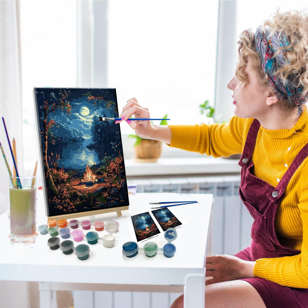 JOOZ Landscape Paint by Numbers Kit for Adults Beginner with Easel Moon Paint by Number on Canvas with Frame DIY Acrylic Painting for Ideal Gift Home Wall Decor 7.87x11.81 Inch JOOZ