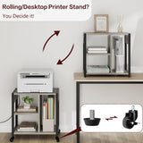 Amyove Printer Stand with Charging Station, Home Office Desktop Printer Stand with Storage, Under Desk Printer Table, 3 Tier Heavy Duty Rolling Printer Cart with Wheels for Small Space, Rustic Grey Amyove