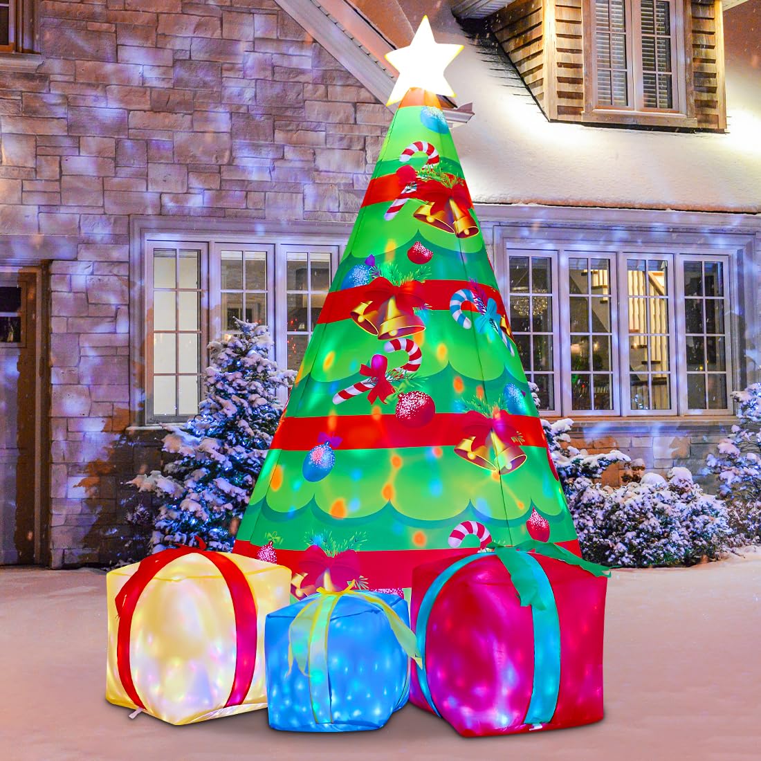COMIN 7 FT Christmas Inflatables Tree Outdoor Decorations Blow Up Yard Gift Box with Built-in LEDs for Indoor Party Garden Lawn Decor COMIN