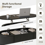 LYNCOHOME Fluted Lift Top Coffee Table with Storage,Modern Oval Coffee Table for Living Room or Home Office(Black) LYNCOHOME