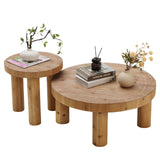 RUSTOWN 2-Piece Round Farmhouse Coffee Table, Rustic Coffee Table and End Table Sets, Circle Wooden Ring Finish with Solid Wood Legs, Center Table Set for Living Room (Natural) RUSTOWN