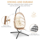 Brafab Hanging Egg Chair with Stand and Footrest, Wicker Egg Swing Chair Indoor Outdoor Aluminum-Steel Frame and UV Resistant Cushion, Patio Lounge Hammock Chairs for Bedroom 370LBS Capacity, Begie Brafab