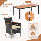 HAPPYGRILL 9 Pieces Outdoor Dining Set for 8, Patio Conversation Set with Acacia Wood Tabletop, Umbrella Hole, Washable Seat Cushions, Rattan Dining Table & Chair Set for Garden Yard Poolside HAPPYGRILL