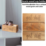 LBEMEY Acacia Wood Makeup Brush Holder, Organizer for Tampon, Cotton roud pads, Cotton Swab, Makeup,3 Compartments bathromm canister storage organization, Vanity Makeup Organizer, Tampon Holder LBEMEY