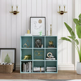 OSCHF 9-Cube Storage Shelf Bookcase - Wooden 3-Tier Floor Standing Open Bookshelf for Home and Office, Display Cabinet, Light Blue OSCHF