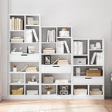 IOTXY Scandinavian Minimalist Wooden Open Shelf Bookcase - 71-Inch Freestanding Storage Cabinet with 10 Cubes and Drawer in Warm White IOTXY