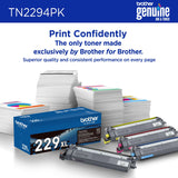 Brother Genuine TN2294PK Standard Yield 4-Pack Printer Toner Cartridges - Black, Cyan, Magenta, Yellow Toner Multipack Brother