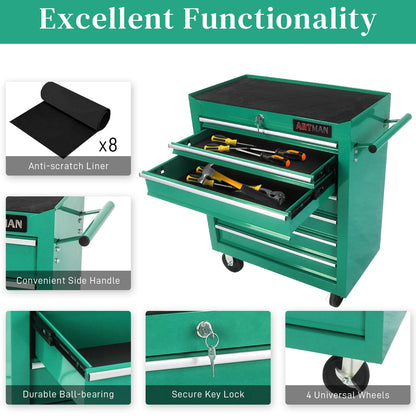 WTRAVEL Rolling Tool Chest with 7-Drawer Tool Box with Wheels Multifunctional Tool Cart Mechanic Tool Storage Cabinet for Garage, Warehouse, Workshop, Repair Shop (Green) - WoodArtSupply