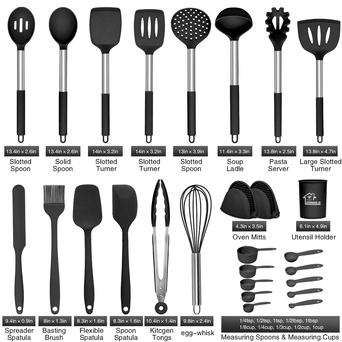 27 Pcs kitchen Utensils Set,446°F Heat Resistant Non-Stick Kitchen Gadgets,Stainless Steel Handle Utensil Sets,Cooking Utensils Set with Holder,Kitchen Accessories,Kitchen Essentials,Dishwasher Safe