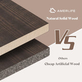 Mid-Century Modern Queen Size Solid Wood Bed Frame with 48" Headboard – Sturdy, Noise-Free Design in Dark Brown AMERLIFE