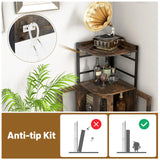 Giantex Corner Bar Cabinet with Glass Holder, Industrial Wine Cabinet with Metal Mesh Doors & Adjustable Shelf, Buffet Cabinet with Anti-tip Kit for Home Coffee Bar Bistro (Rustic Brown & Black) Giantex