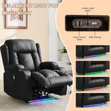 IPKIG Power Recliner Chair with Led Light - Faux Leather Overstuffed Home Theater Recliner w/Massage Heat/Lumbar Pillow/USB Port/Cup Holders/Side Pockets, Movie Gaming Reclining Chair (2 Sets, Black) IPKIG