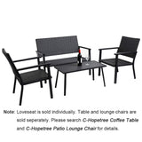 C-Hopetree Outdoor Loveseat Bench Chair for Outside Patio Porch, Metal Frame, Black All Weather Wicker C-Hopetree