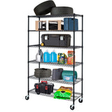 PayLessHere | 6-Tier Wire Shelf with Wheels | 48"x18"x76" | Black | Adjustable Racks | Heavy-Duty Storage Shelves, Holds Upto 600 lbs | Rust-Resistant, No-Tool Assembly | for Home, Garage Shelving PayLessHere
