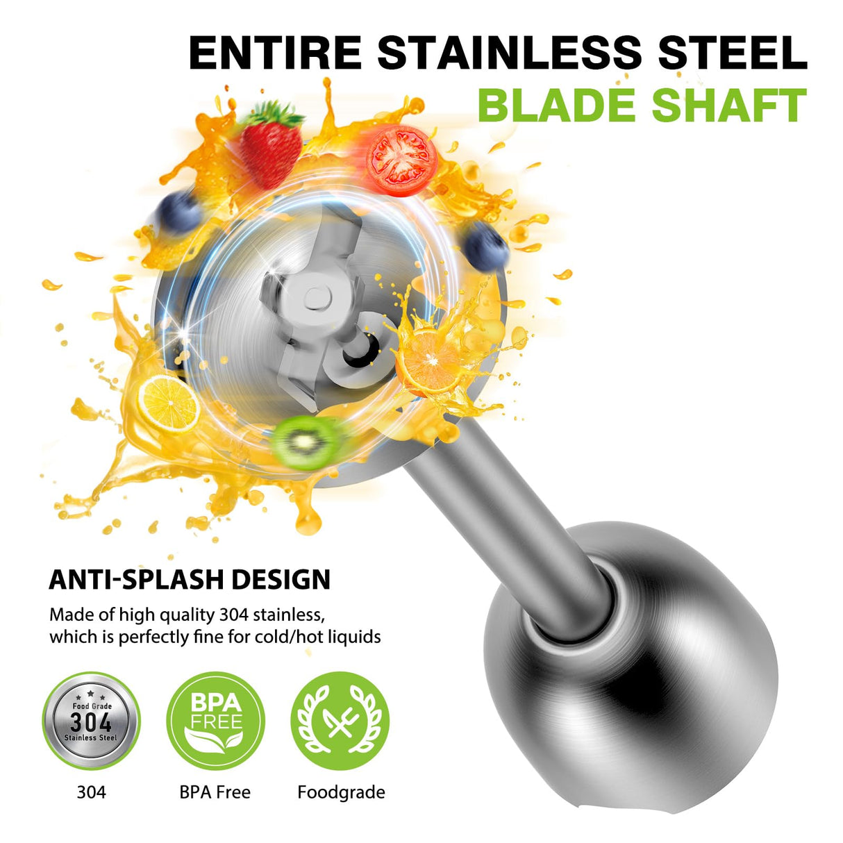 KOIOS Immersion Hand Blender, 5-in-1 Hand Blender with Entire Stainless Steel Blender Shaft, Full Copper Motor, Built in 12 Speed Turbo Stick Blender, Handheld blender for Baby food, Smoothies, Soups KOIOS