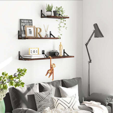 YGEOMER Floating Shelves, Rustic Wood Shelves, 4 Sets of Wall Mounted Shelf for Bathroom Decor, Bedroom, Living Room and Plants (Distressed Pine) YGEOMER