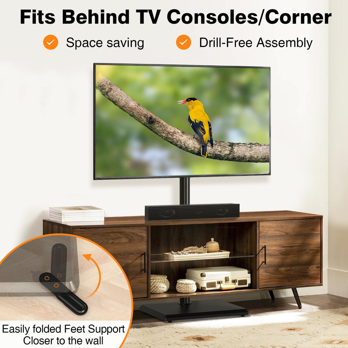 TVON Floor TV Stand with Mount for Most 32-60 Inch Flat/Curved TVs up to 88 lbs, Height Adjustable TV Mount Stand with Wood Base, Swivel TV Stand for Bedroom, Corner & Living Room, Max VESA 400x400mm TVON