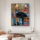 Yezavesu Black Cat Paint by Numbers Kit for Adults Beginner, Bookshelf Adult Paint by Number Kits on Canvas Without Frame, DIY Acrylic Funny Painting by Numbers for Home Wall Decor Gift 16x20 Inch Yezavesu