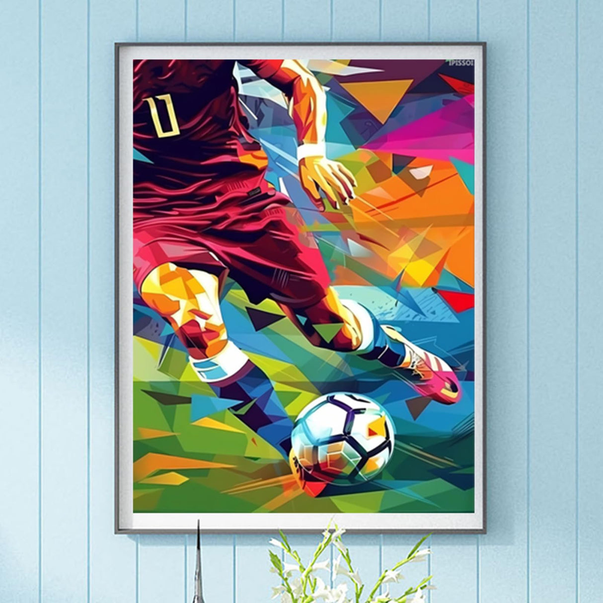 IPISSOI 5D Diamond Painting Kits Abstract Soccer Player Playing Football Diamond Art Kits for Adults DIY Sports Round Full Drill Paintings with Diamonds Gem Art for Adults Home Wall Decor 12x16 inch IPISSOI