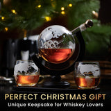 Globe Whiskey Decanter Gift Set by Royal Reserve | Etched World Map Globe Decanter 29 oz 850 ml with Glasses for Bourbon, Liquor – Whiskey Gifts for Men Dad Boyfriend Husband Royal Reserve