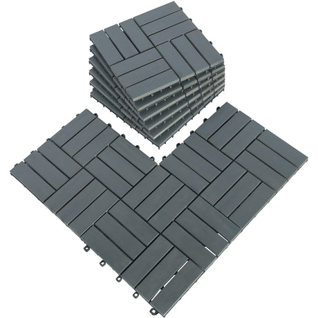 MCombo Interlocking Deck Tiles, Wood Outdoor Flooring, Solid Wood Acacia Deck Tiles for Patio Lawn Garden Balcony and Backyard (Pack of 10, 12" x12") (Light Grey) MCombo