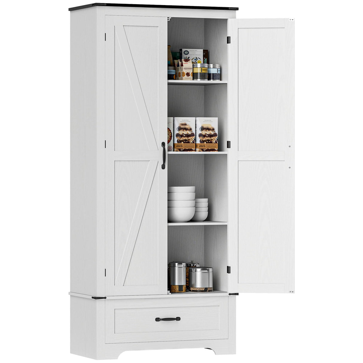 HOMCOM 72" Tall Farmhouse Kitchen Pantry Cabinet - Kitchen Storage Cabinet with Adjustable Shelves & 2 Barn Doors & Drawer, Versatile Storage Unit for Dining Room, Distressed White HOMCOM