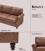 WILLOVE 79'' Faux Leather Sofas for Living Room, Mid Century Modern Couches with Rolled Arm & Nailhead Trim for Small Space, Apartment, Dark Brown WILLOVE