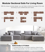 GUANGHONG 150 Inch U-Shaped Sectional Couch with Multi Functional Console, Oversized Modular Corduroy Sofa with 2 Ottomans, 5-Seater Modern Deep Seat Boneless Cloud Couch for Living Room, Light Gray GUANGHONG