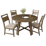 Jocisland Round Solid Wood Dining Table Set for 4, 5-Piece Mid-Century Kitchen & Dining Room Furniture with Padded Chairs, Space-Saving Design, Radial Grain Finish, Easy Assembly Jocisland