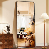XRAMFY 64"x21" Black Floor Full Length Mirror Standing Full Body Rounded Corner Rectangle Mirrors with Stand Hanging Wall Mounted Leaning Bedroom Living Room Bedroom Cloakroom,Mirror Full Length XRAMFY
