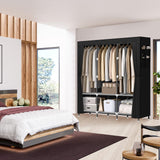 LOKEME Wardrobe Closet,Portable Closet for Bedroom Steel Pipe Diameter 19mm Strong and Sturdy Black Portable Closets for Hanging Clothes with 3 Hanging rods, 6 Storage Shelves and Side Pockets LOKEME