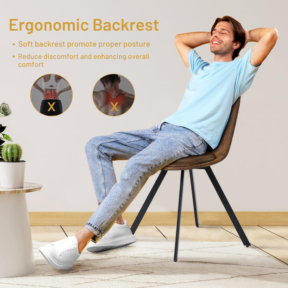 FurnitureR Swivel Dining Chairs Set of 4, Dining Room Chairs Suede Fabric Mid Back Armelss with Padded Rotated Seat Cushion and Metal Legs, Brown FurnitureR