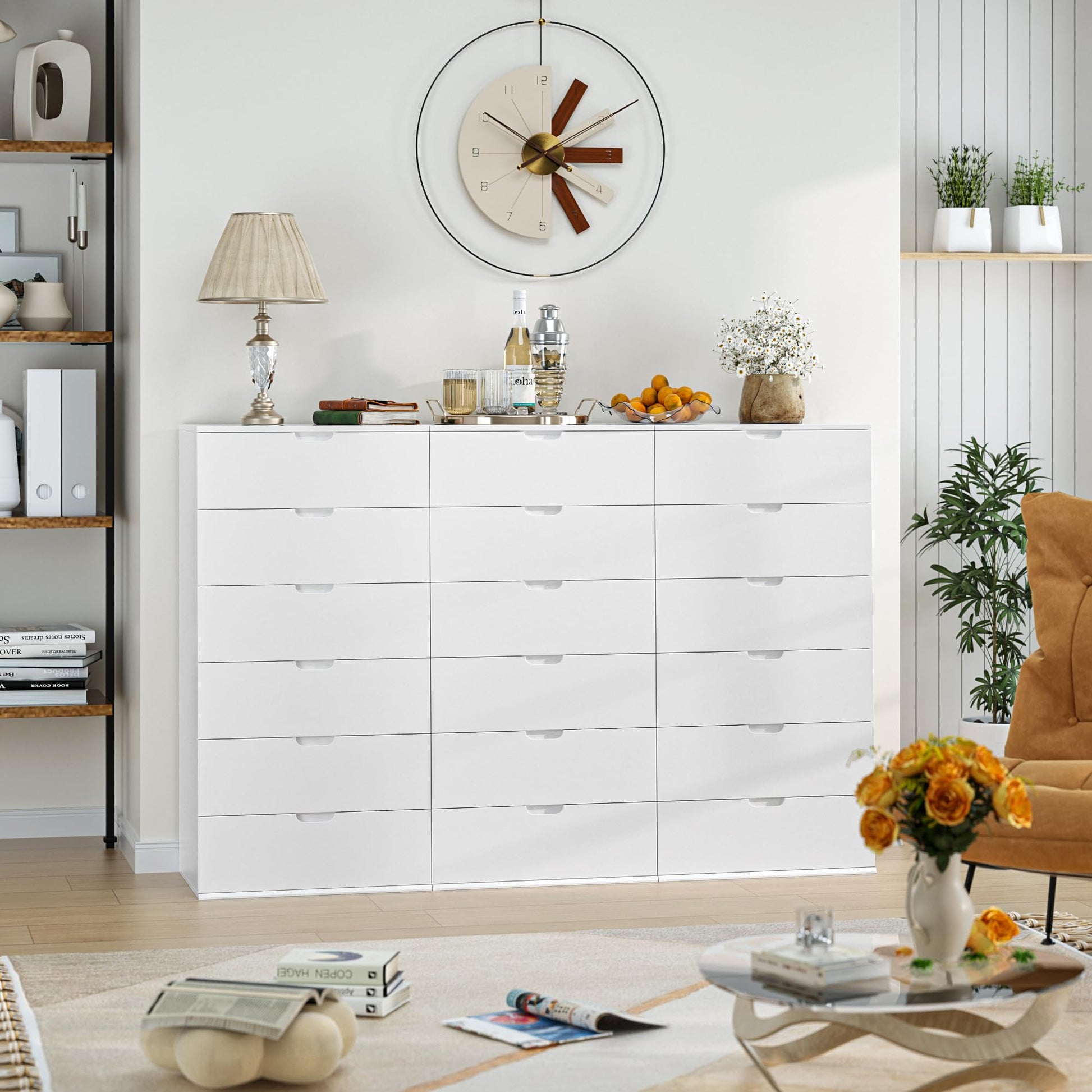 FOTOSOK White Dresser, Tall White Dresser with 6 Drawers, Modern Wood Chest of Drawers 6 Drawer Dresser with Large Capacity, 15.7" x 23.6" x 47" - WoodArtSupply