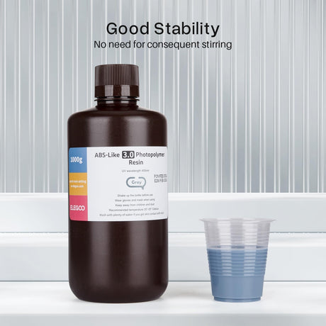ELEGOO ABS-Like 3.0 3D Printer Resin, Upgraded ABS-Like Resin with High Precision, Toughness, Lower Shrinkage and Viscosity, 405nm Fast UV-Curing 3D Resin for MSLA/LCD/DLP 3D Printer, Grey 1000g ELEGOO